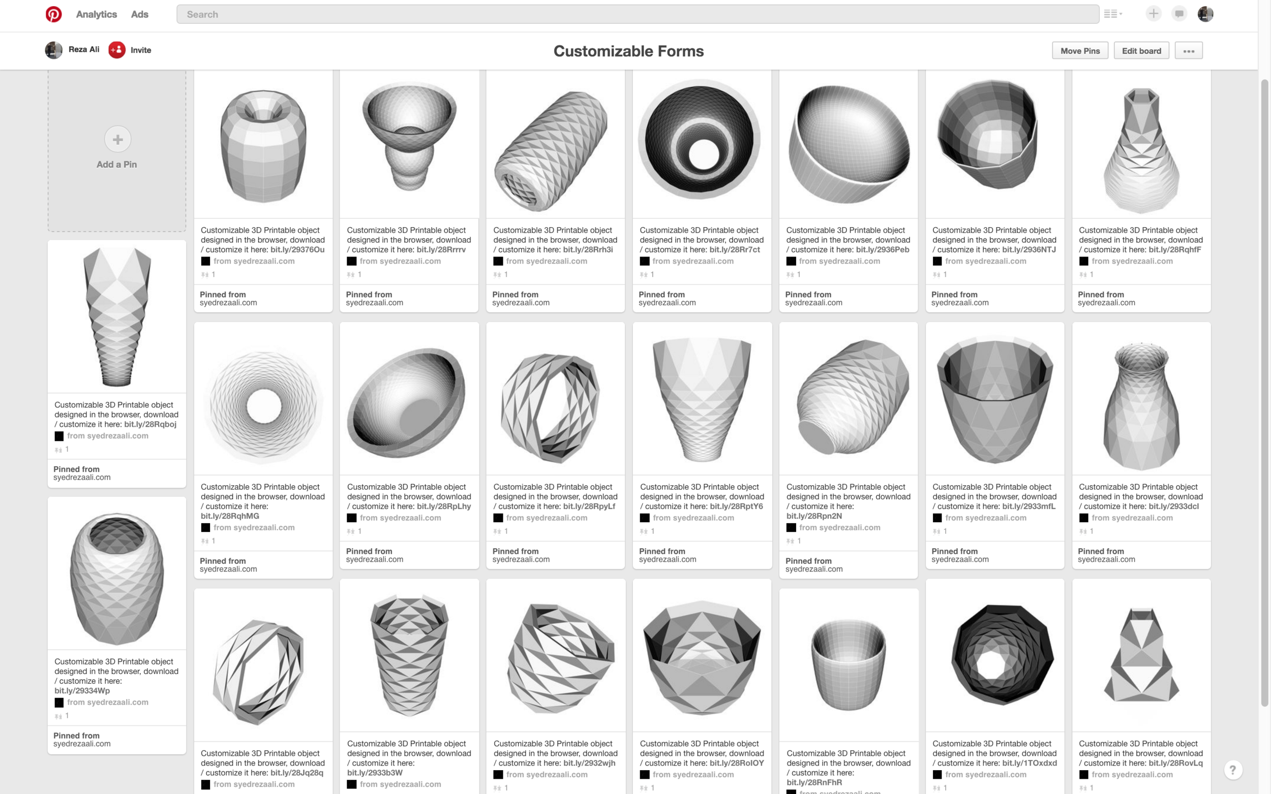 pinterest collection of 3D printable forms